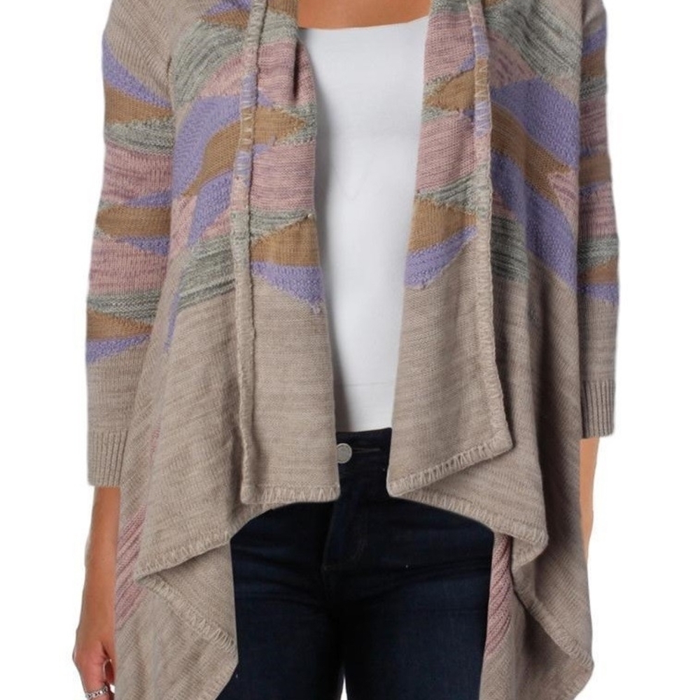Lauren Ralph Lauren Cotton Wool Toupe Multicolor Drape Cardigan